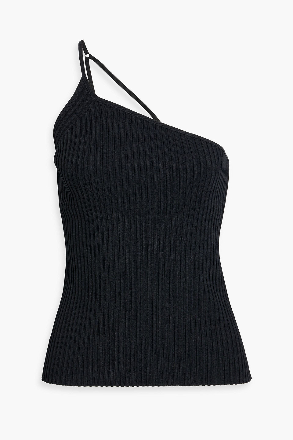 Shop Helmut Lang One-shoulder Ribbed-knit Top In Black