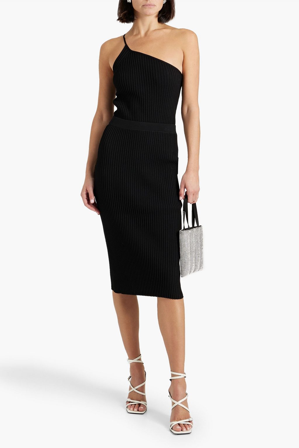 HELMUT LANG One-shoulder ribbed-knit top