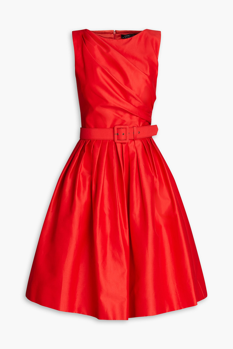 Andrew Gn Belted Gathered Cotton And Silk-blend Ottoman Dress