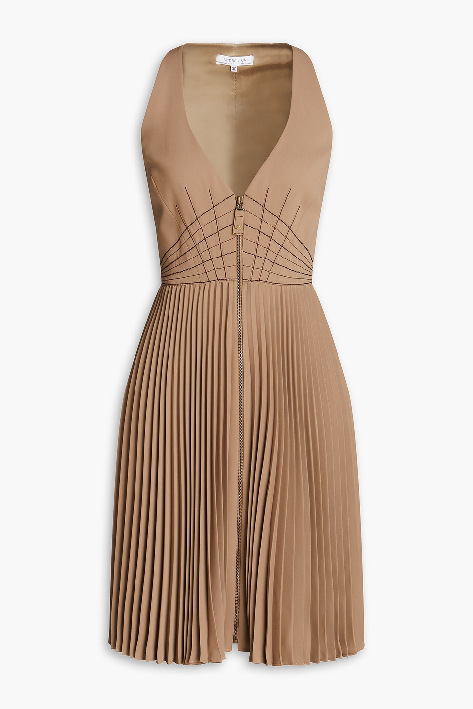 Andrew GN - Pleated embroidered crepe dress - Neutral