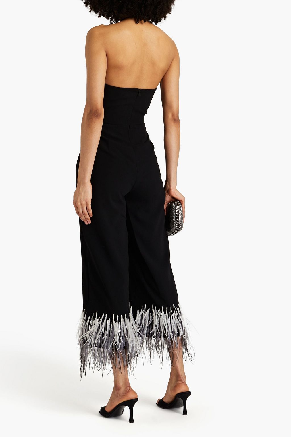 HALSTON Kaitlyn embellished crepe halterneck jumpsuit