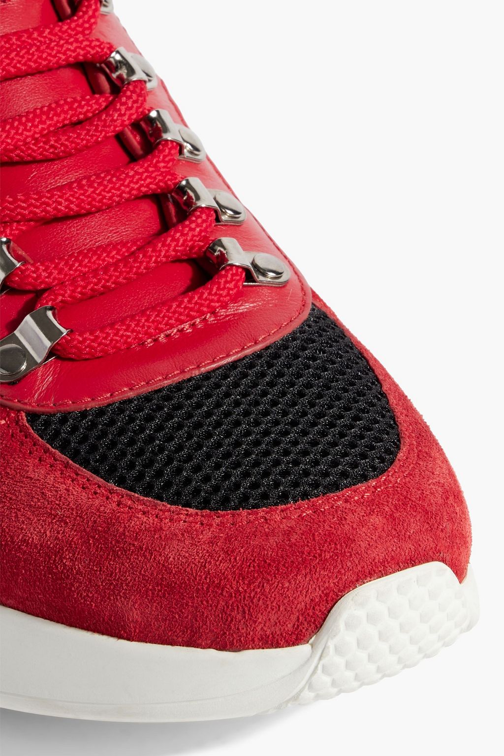 BALMAIN Mesh and leather high-top sneakers
