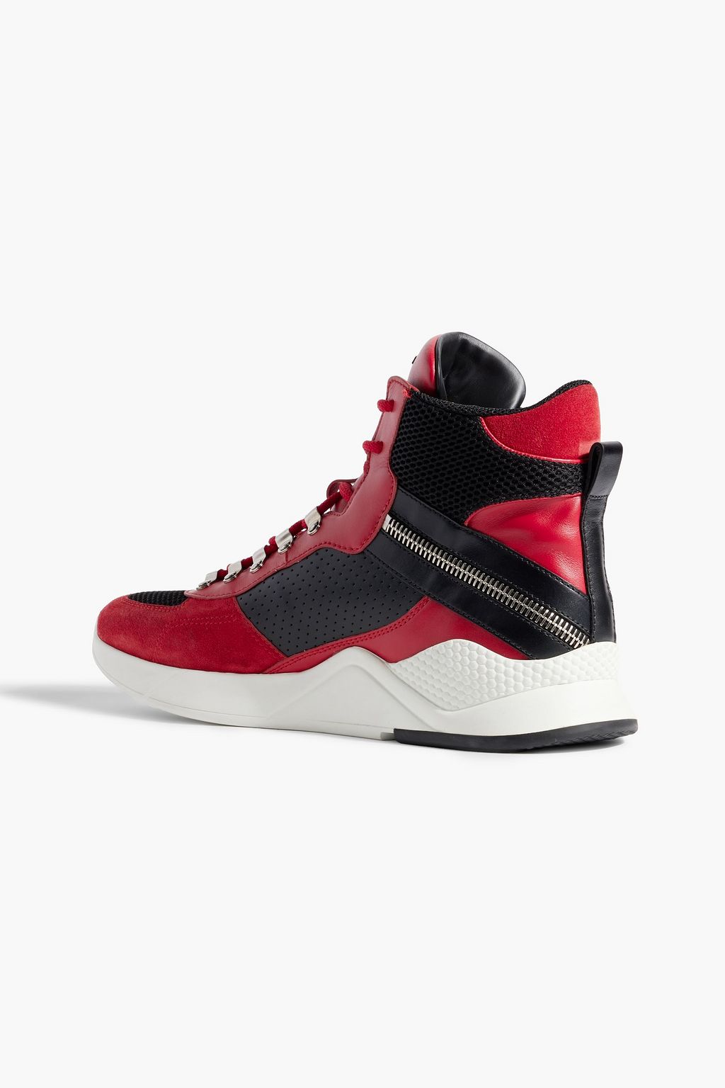 BALMAIN Mesh and leather high-top sneakers