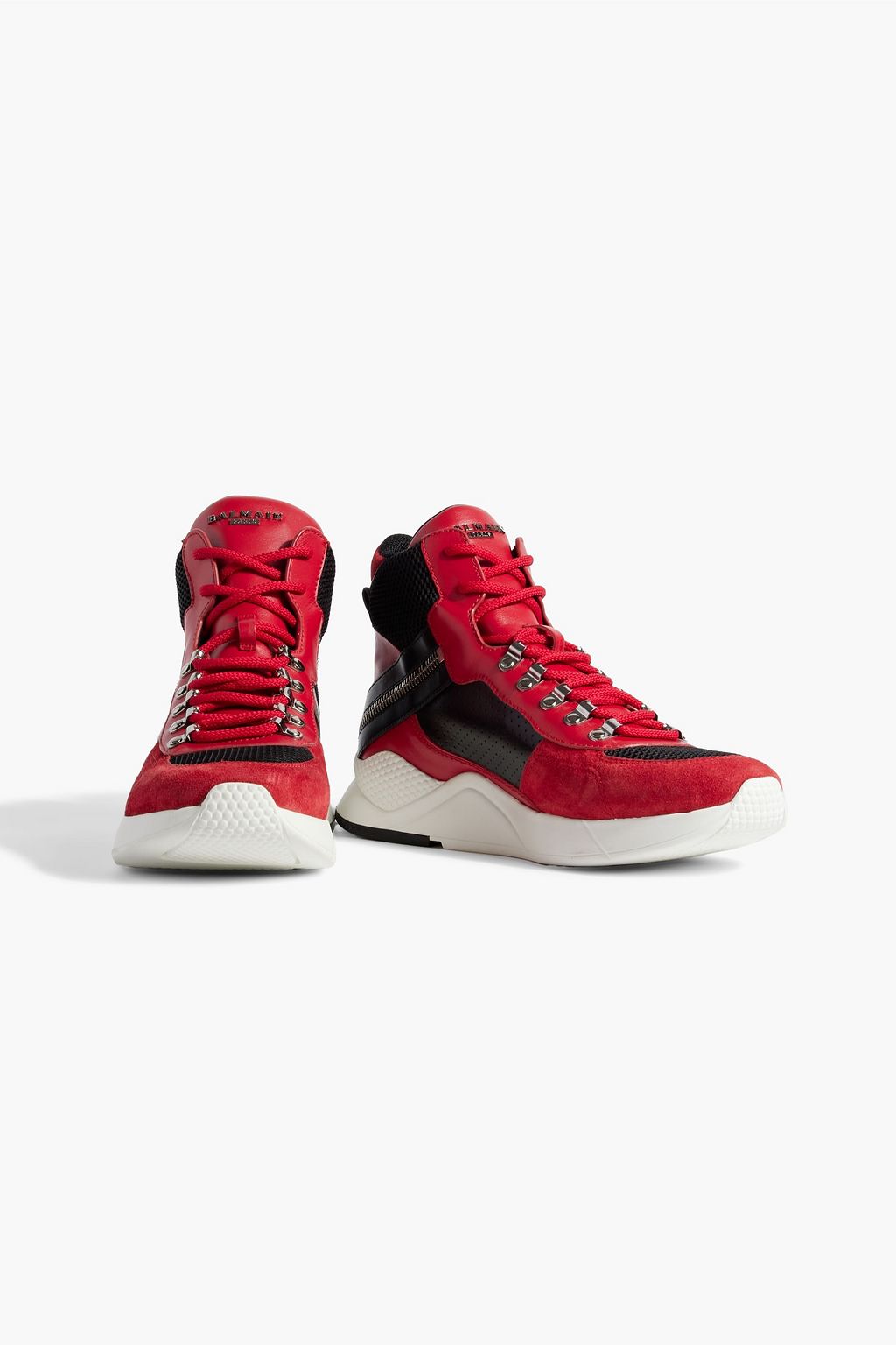 BALMAIN Mesh and leather high-top sneakers