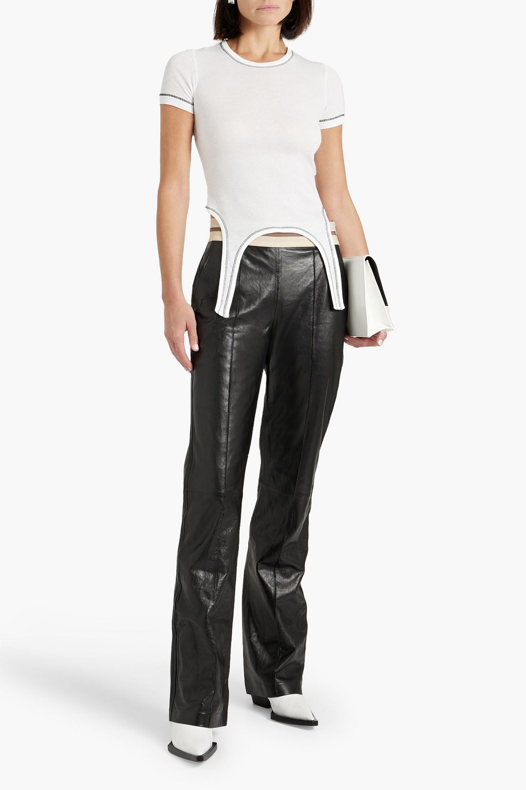 HELMUT LANG Topstitched ribbed cotton-jersey T-shirt