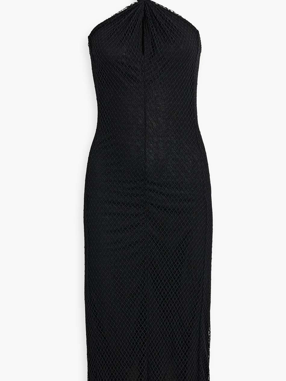 twisted fishnet halterneck midi dress