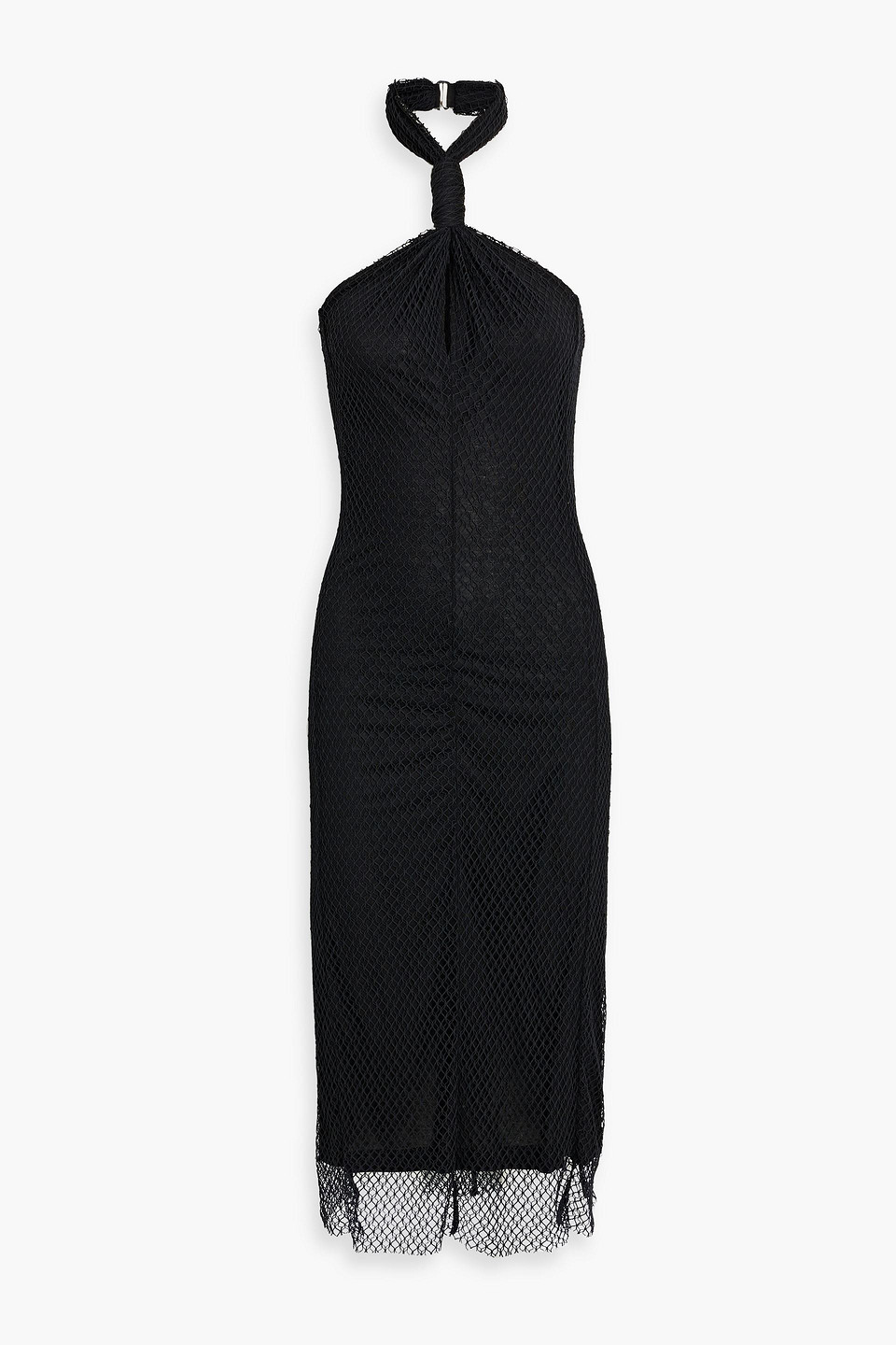 Shop Helmut Lang Twisted Fishnet Halterneck Midi Dress In Black