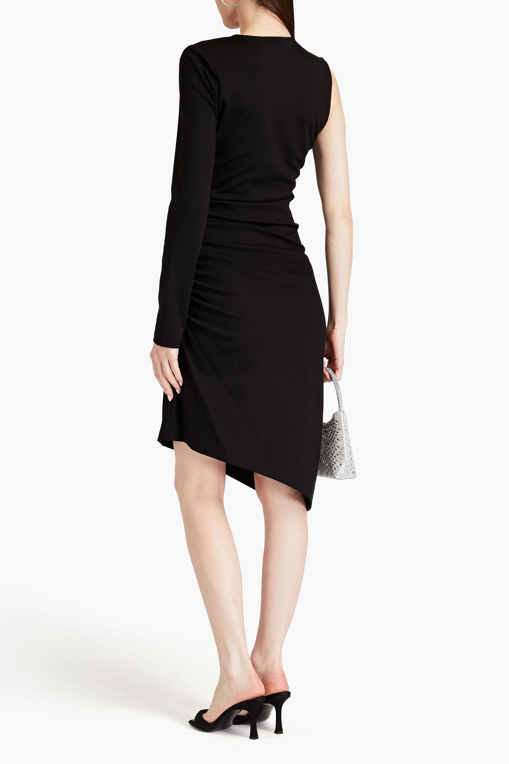 HALSTON Skyler one-sleeve asymmetric crepe midi dress