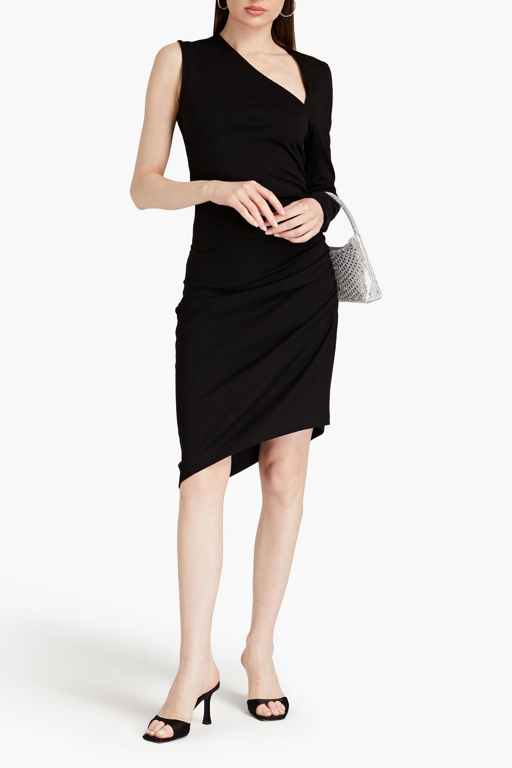 HALSTON Skyler one-sleeve asymmetric crepe midi dress