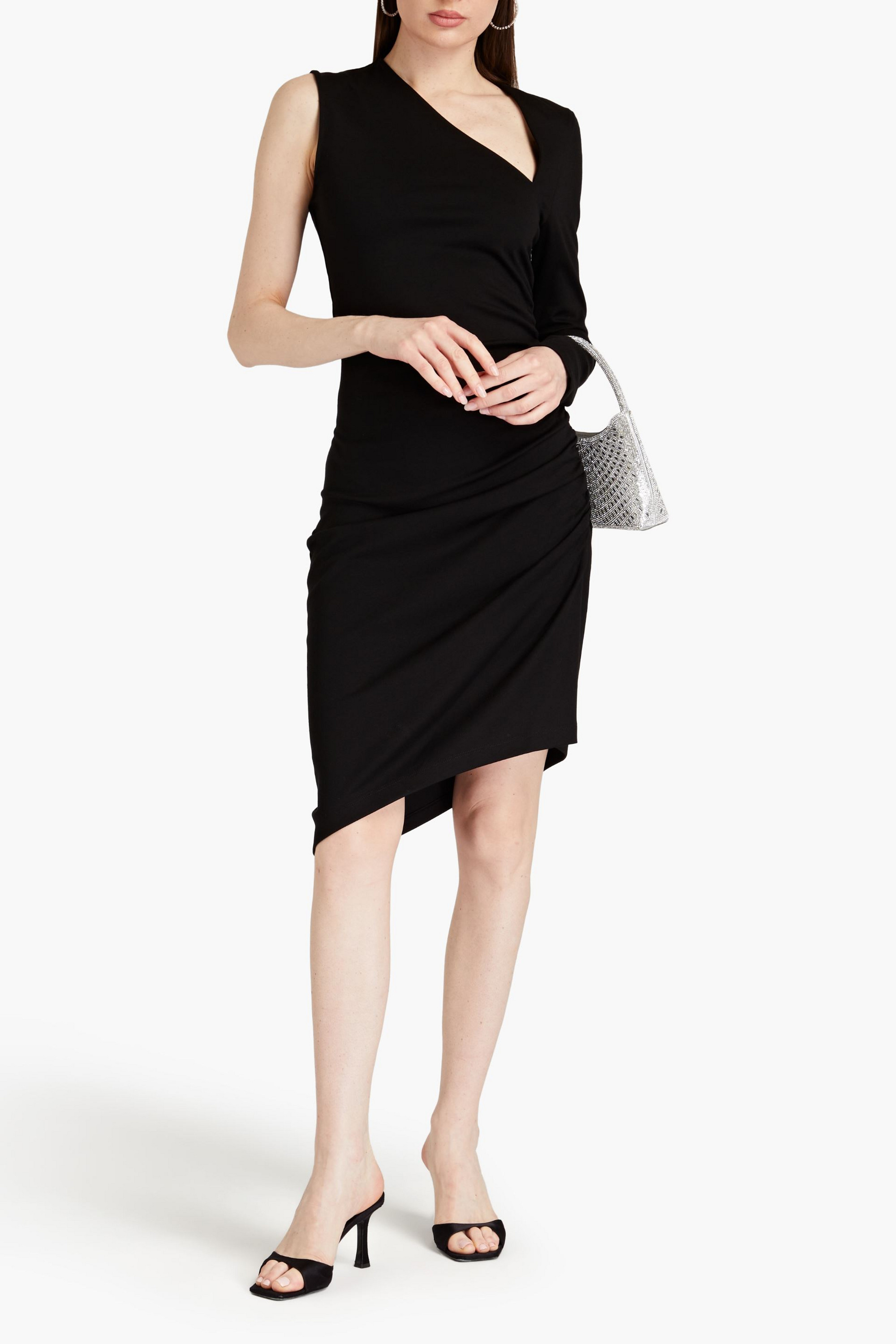 HALSTON Skyler one-sleeve asymmetric crepe midi dress