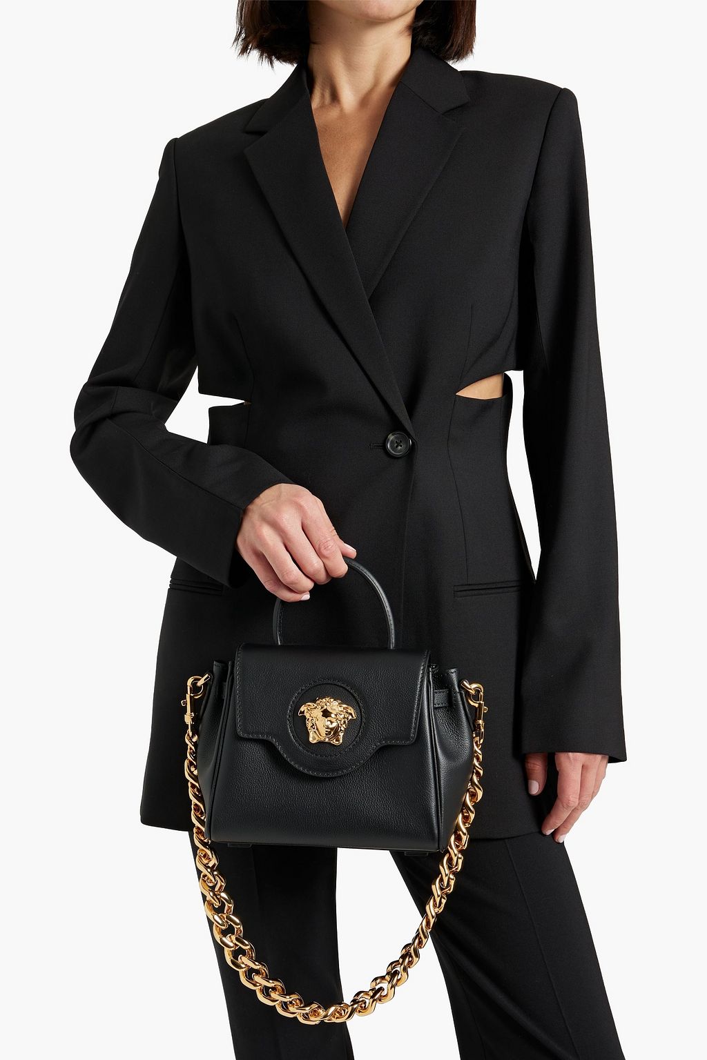 VERSACE La Medusa pebbled leather shoulder bag THE OUTNET