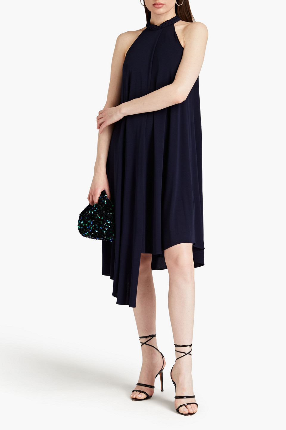 Shop Halston Marie Draped Jersey Dress In Navy