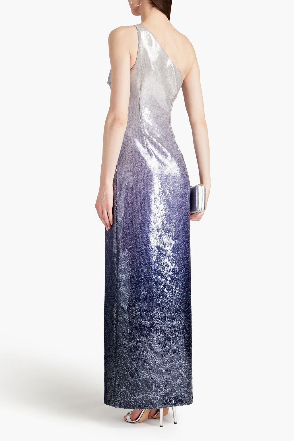 HALSTON One-shoulder dégradé sequined chiffon gown
