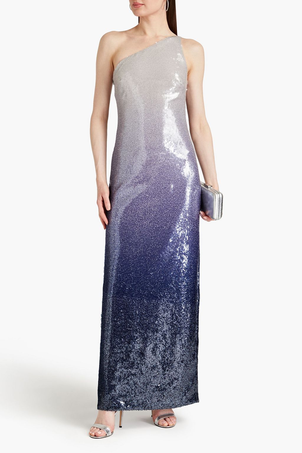 HALSTON One-shoulder dégradé sequined chiffon gown