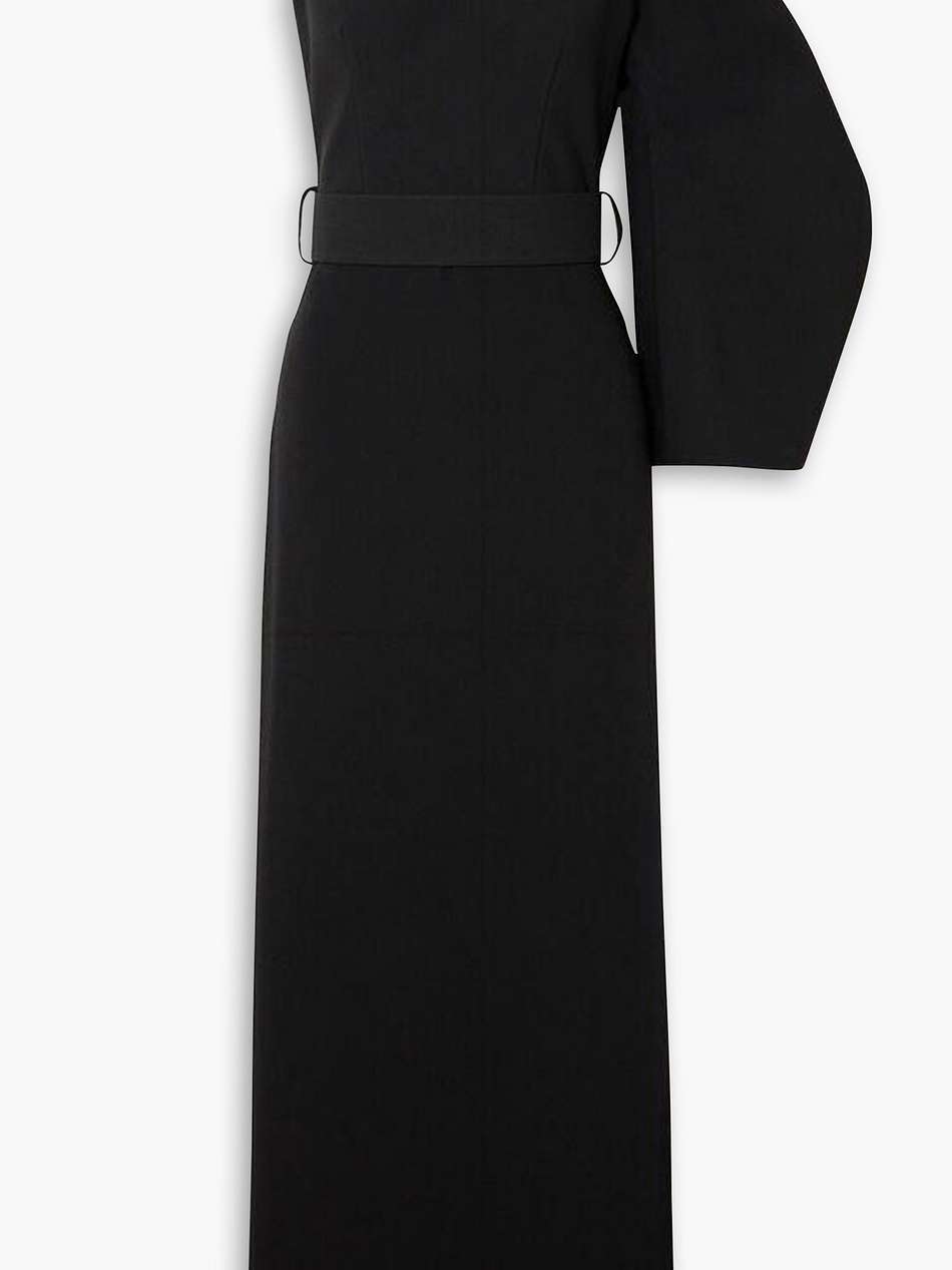 zaya one-shoulder belted crepe maxi dress