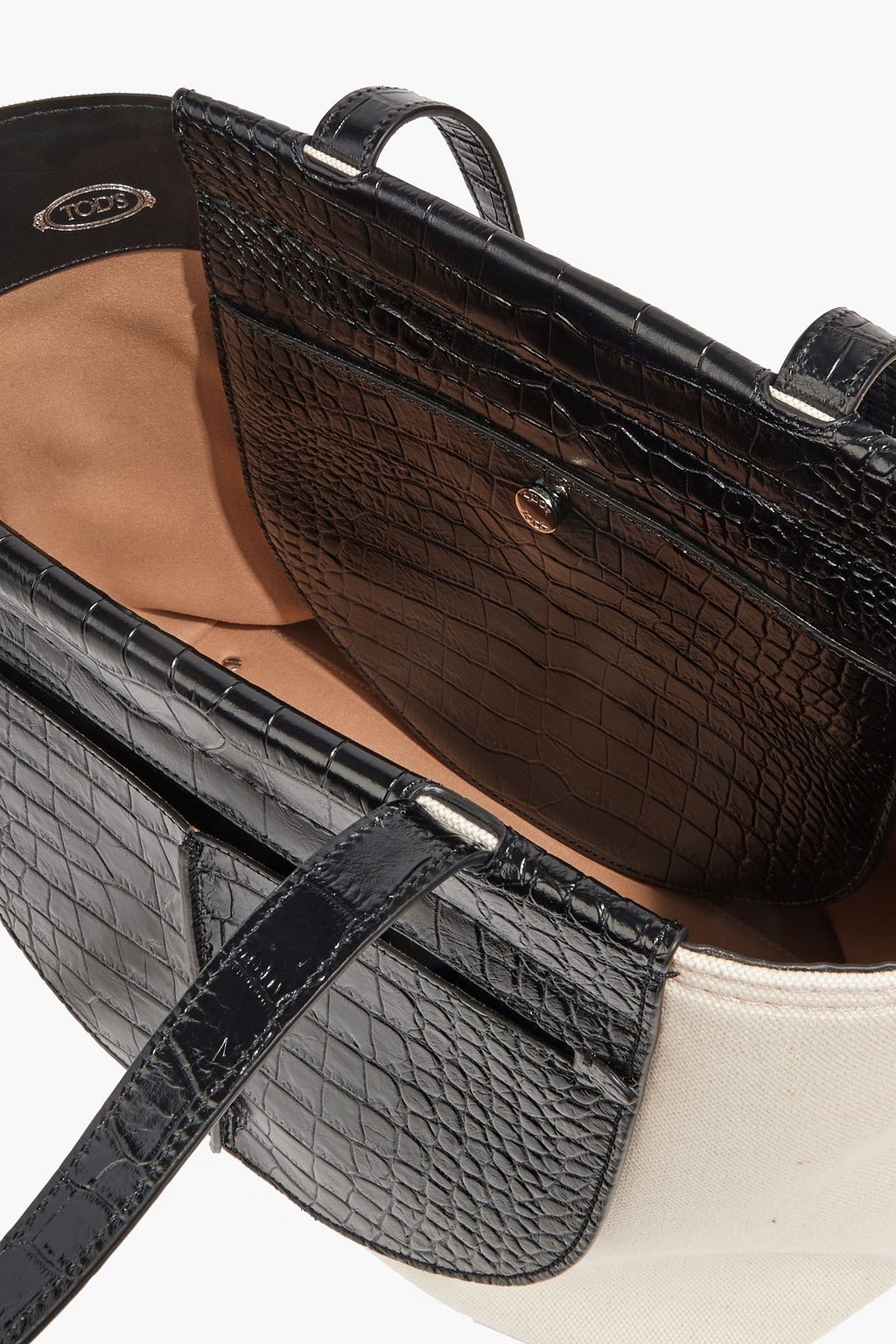 TOD'S حقيبة يد من الكانفاس والجلد بنمط التمساح