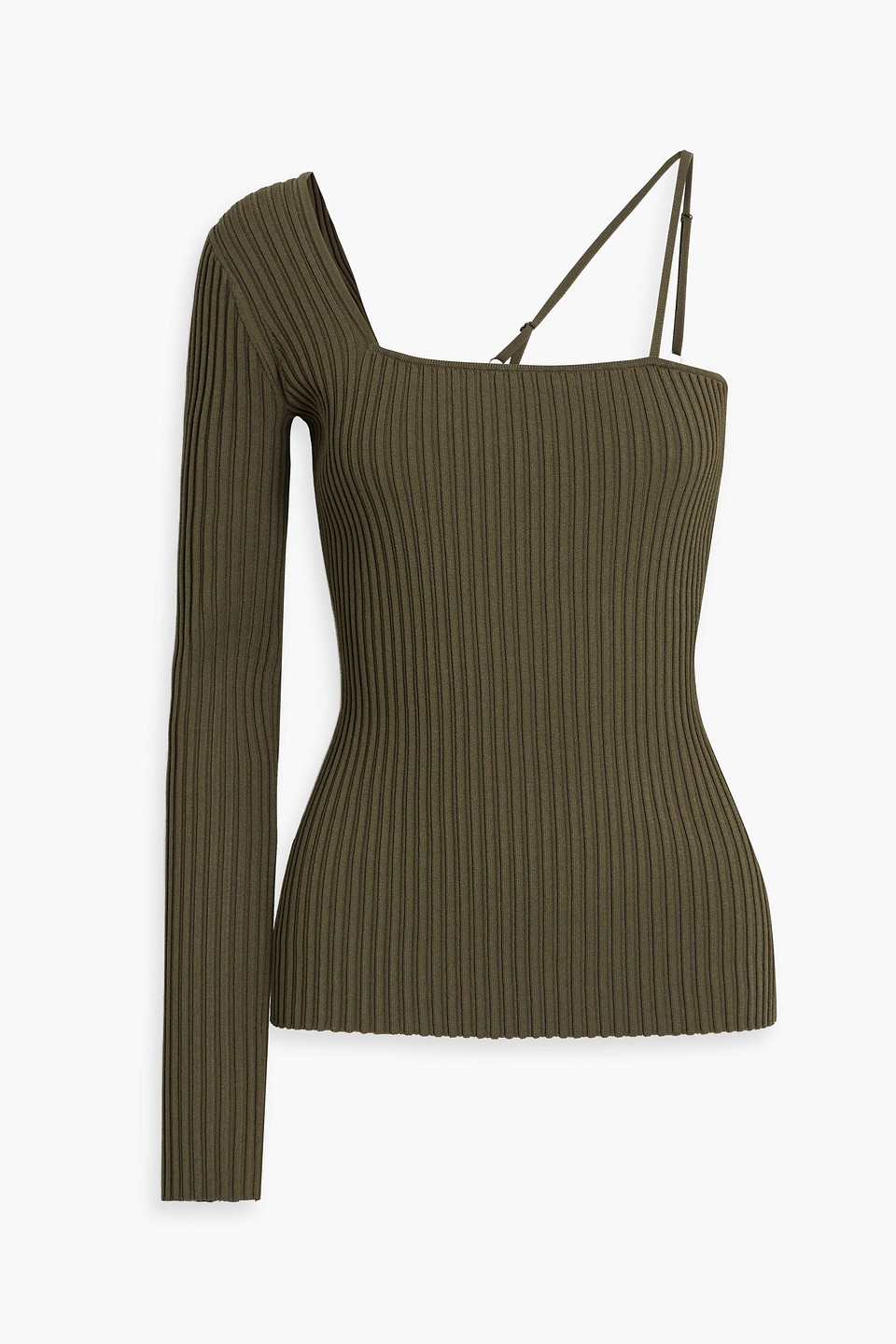 Helmut Lang Green One-shoulder Long Sleeve T-shirt In Army Green
