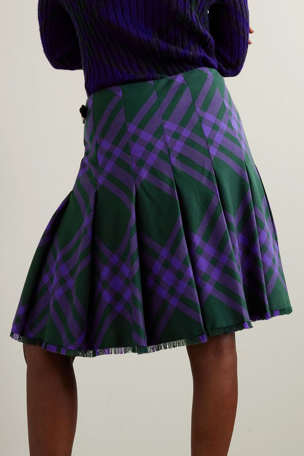 BURBERRY Frayed checked wool wrap skirt