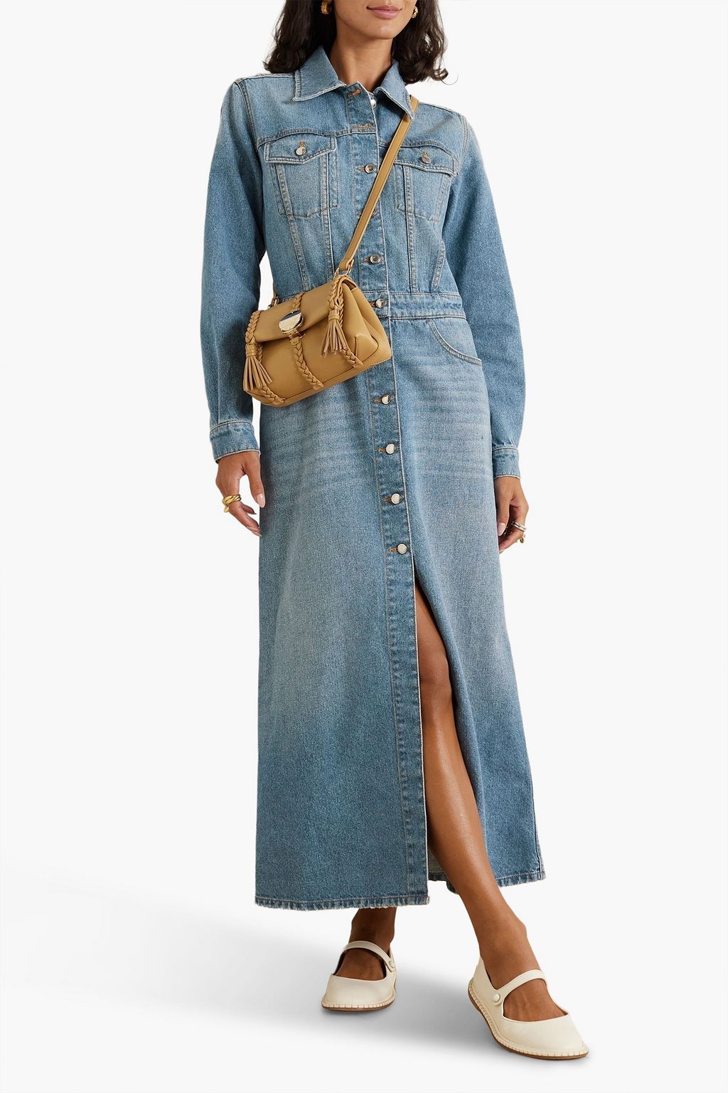 CHLOÉ Denim whiskered maxi shirt dress
