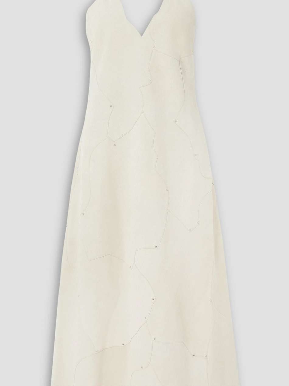 studded paneled suede midi dress