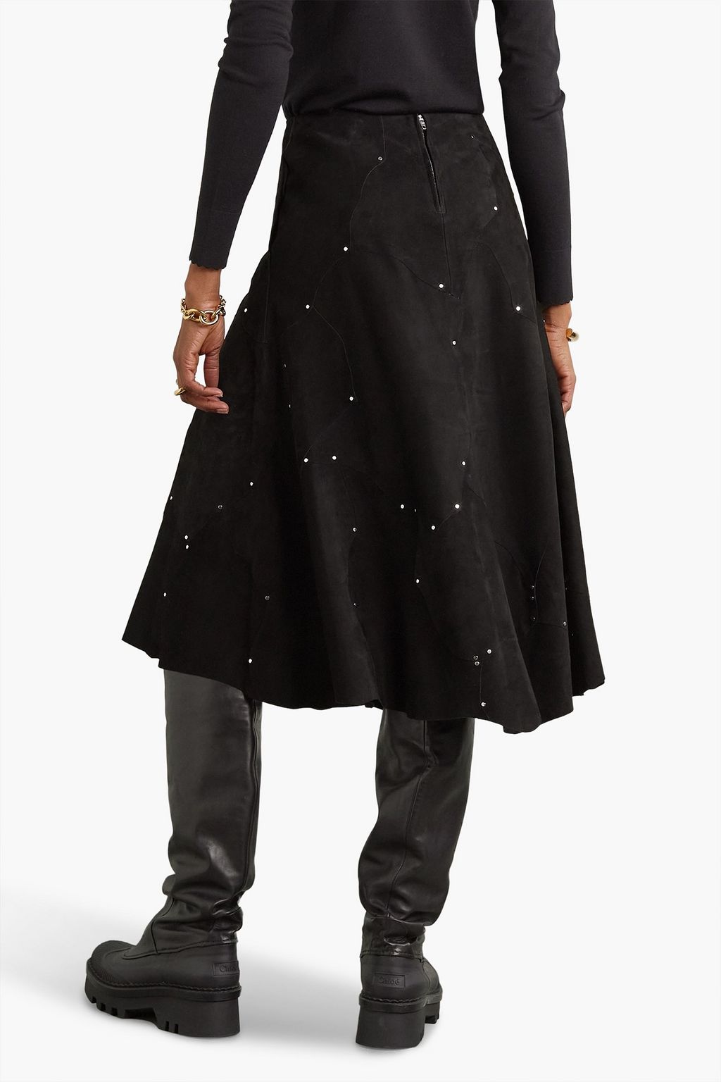 CHLOÉ Studded suede midi skirt