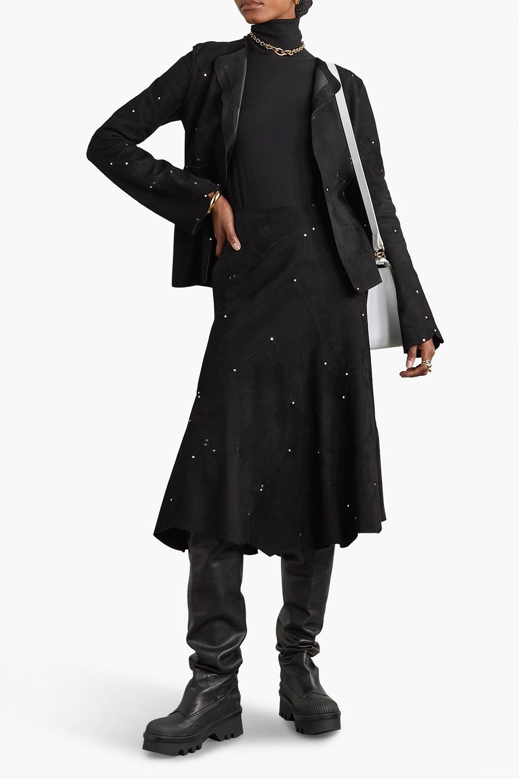 CHLOÉ Studded suede midi skirt