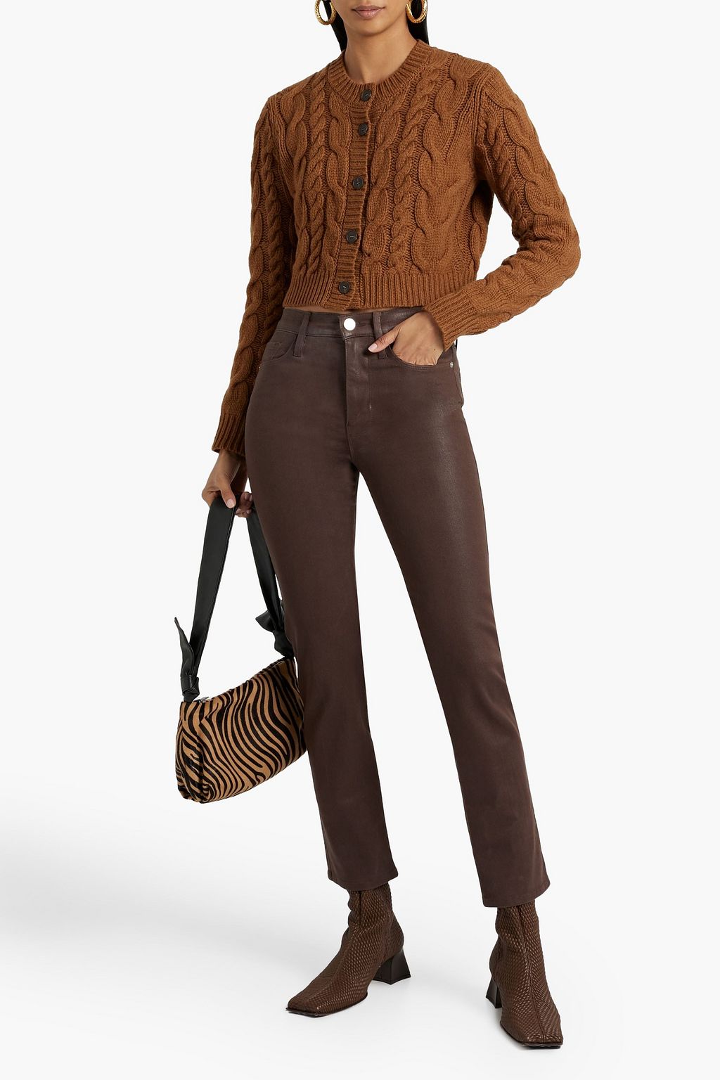 FRAME Cropped cable-knit merino wool cardigan