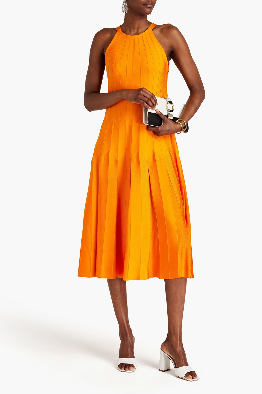 CAROLINA HERRERA ストレッチニット ミディワンピース タック入り