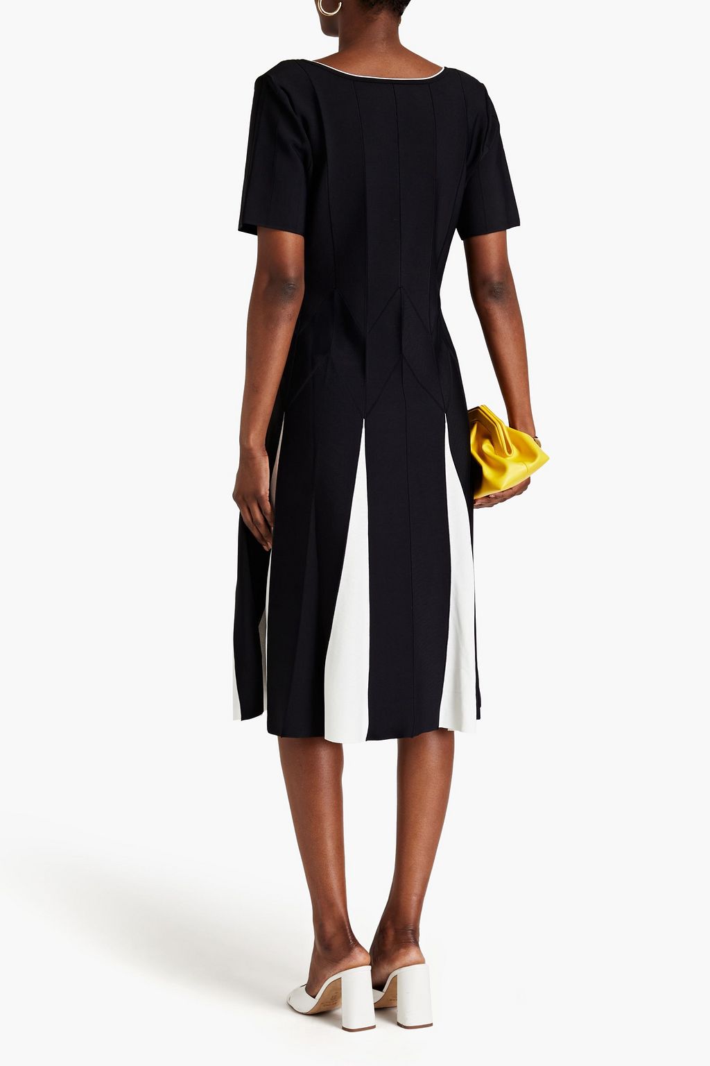 CAROLINA HERRERA ニット ミディワンピース バイカラー タック入り
