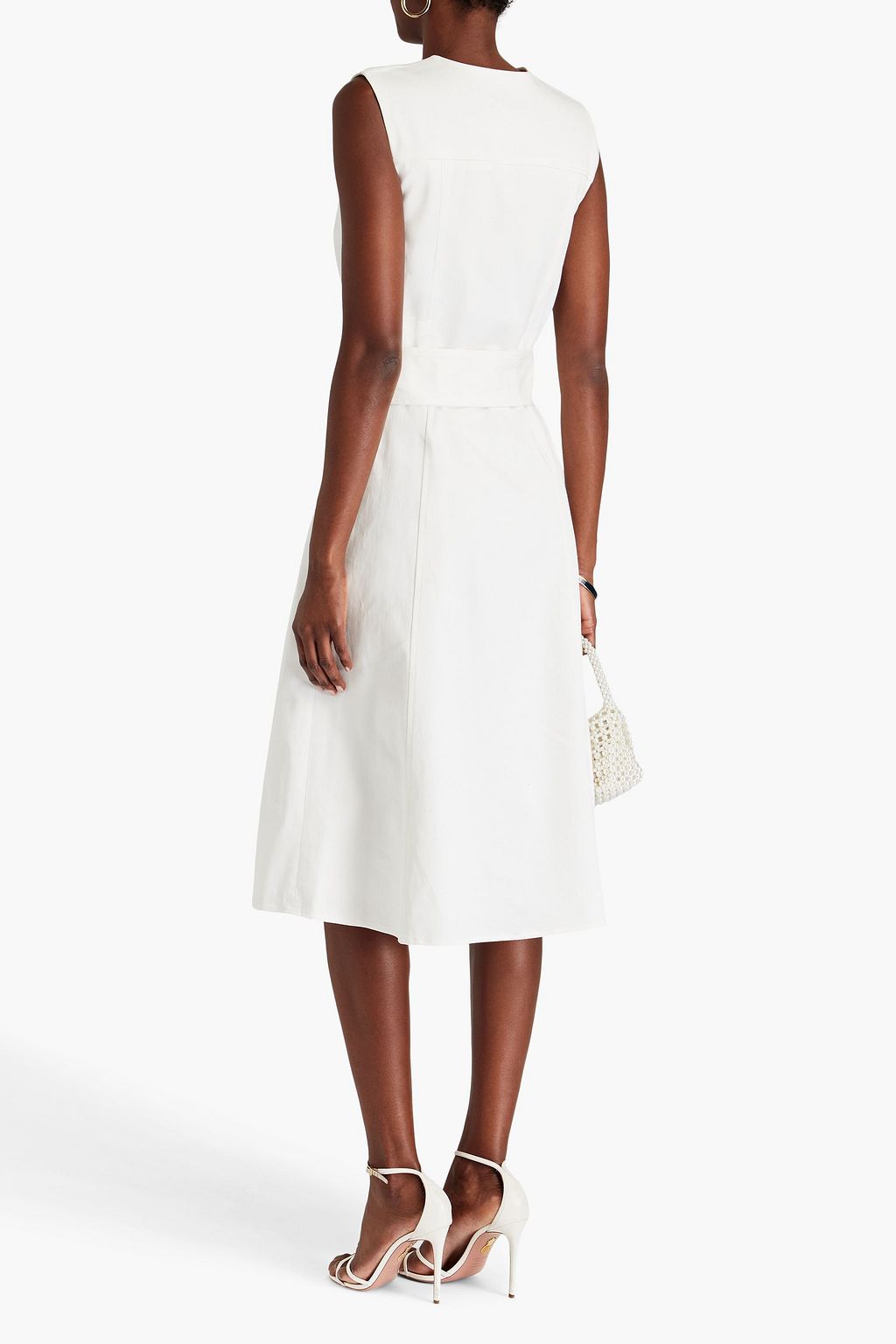 CAROLINA HERRERA コットン混ツイル ミディワンピース ベルト付き