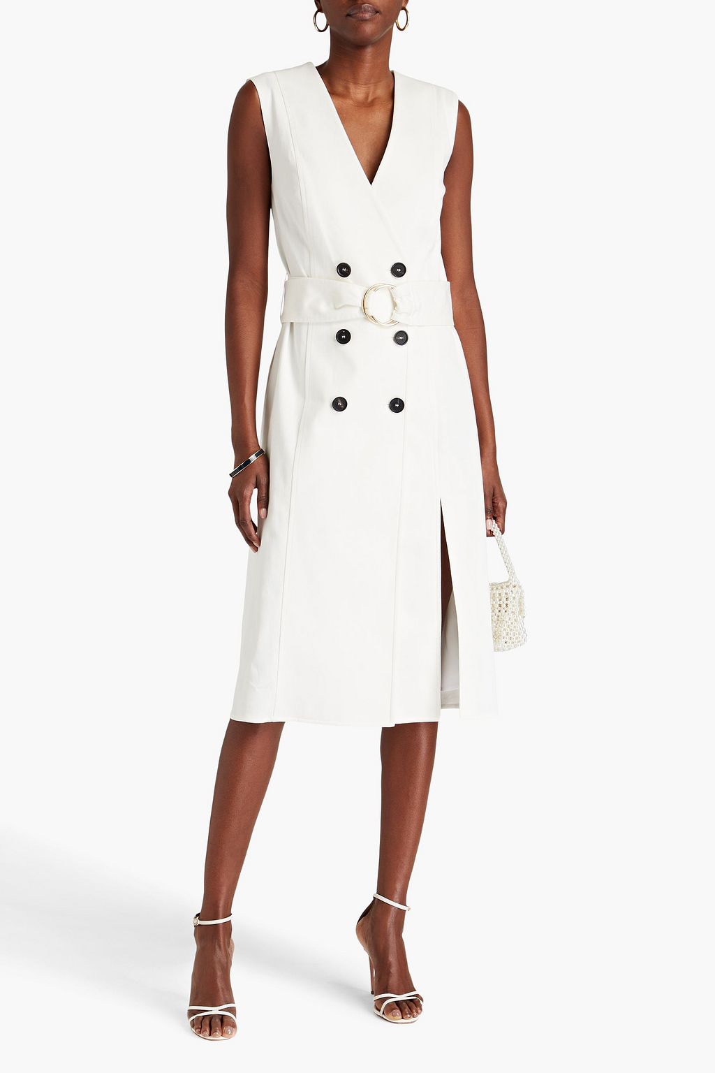 CAROLINA HERRERA コットン混ツイル ミディワンピース ベルト付き