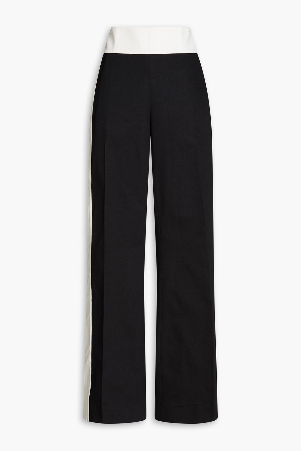 Carolina Herrera Two-tone Cotton-blend Gabardine Wide-leg Pants In Black