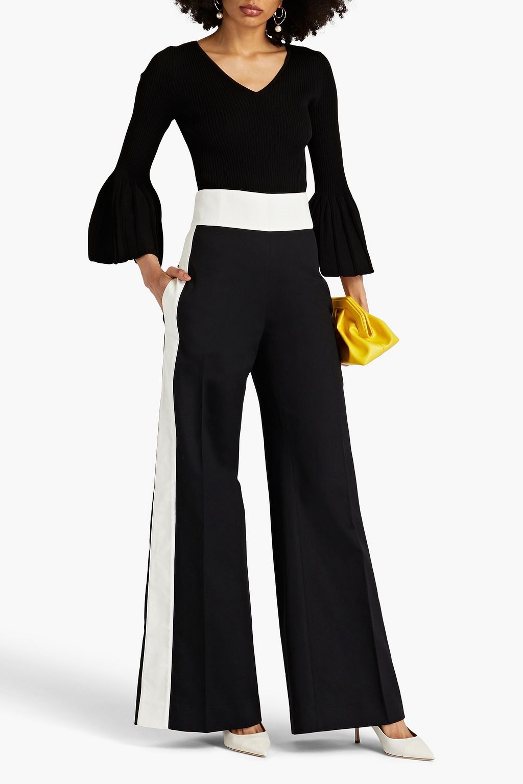 CAROLINA HERRERA Two-tone cotton-blend gabardine wide-leg pants