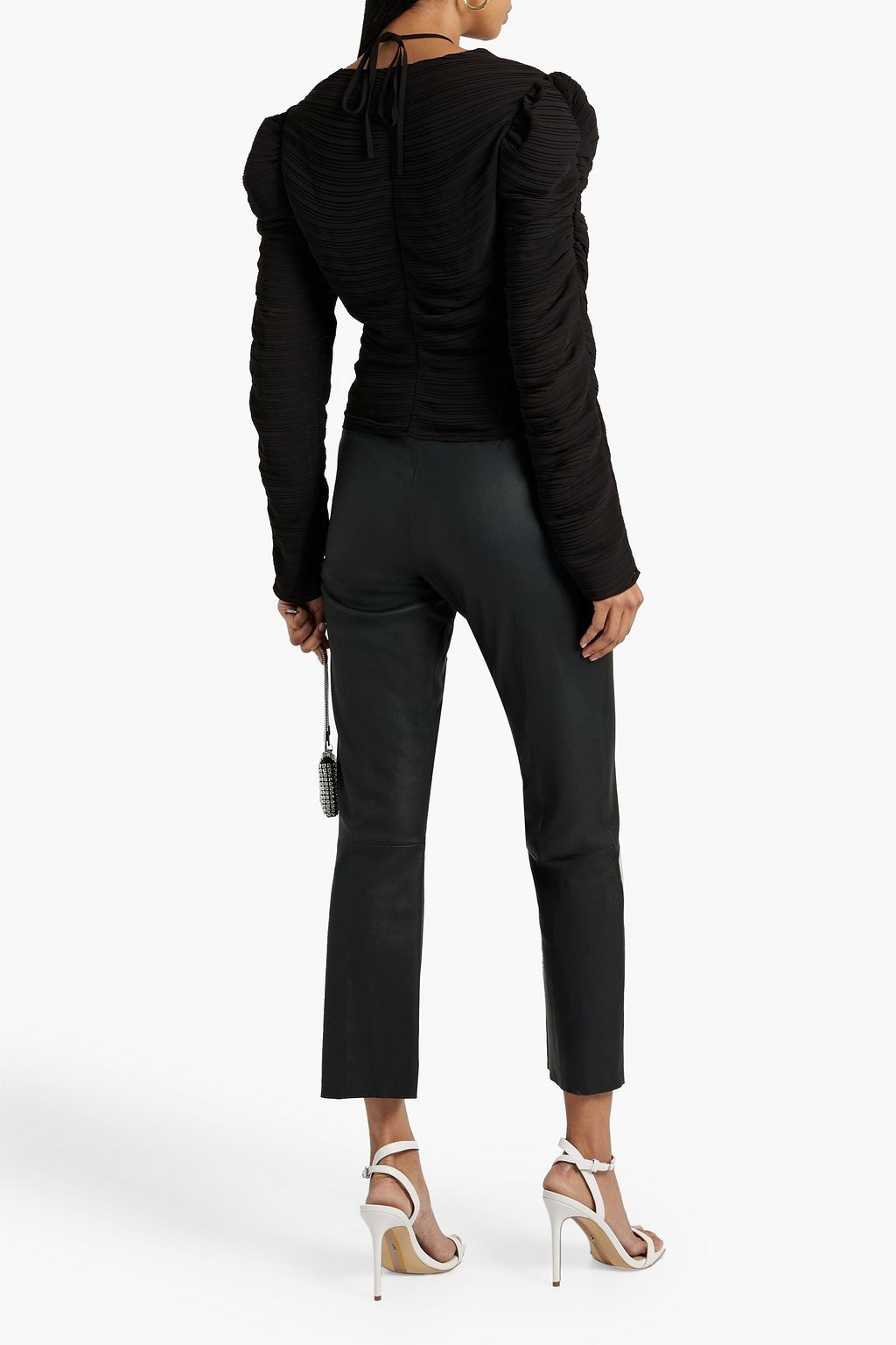FRAME Cutout plissé-crepe top