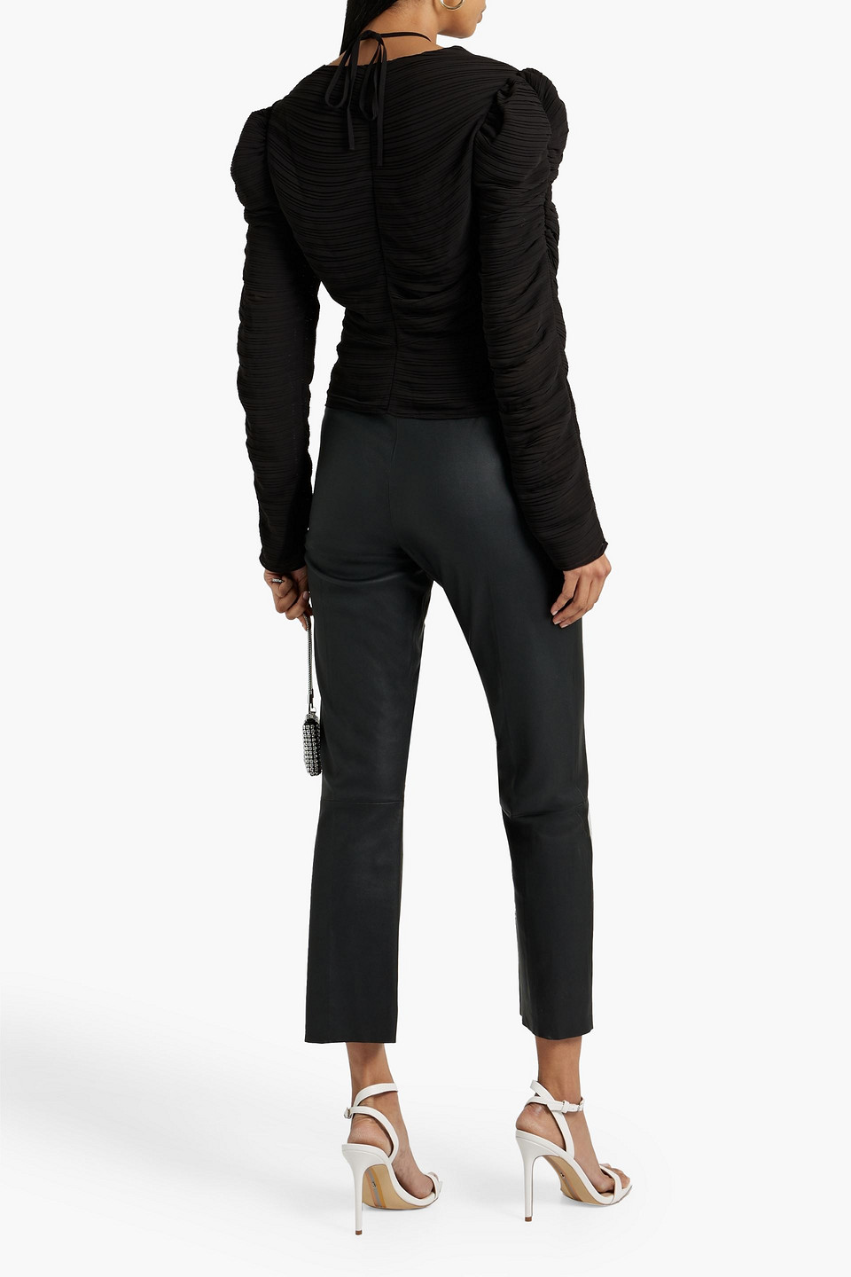 Frame Cutout Plissé-crepe Top In Black