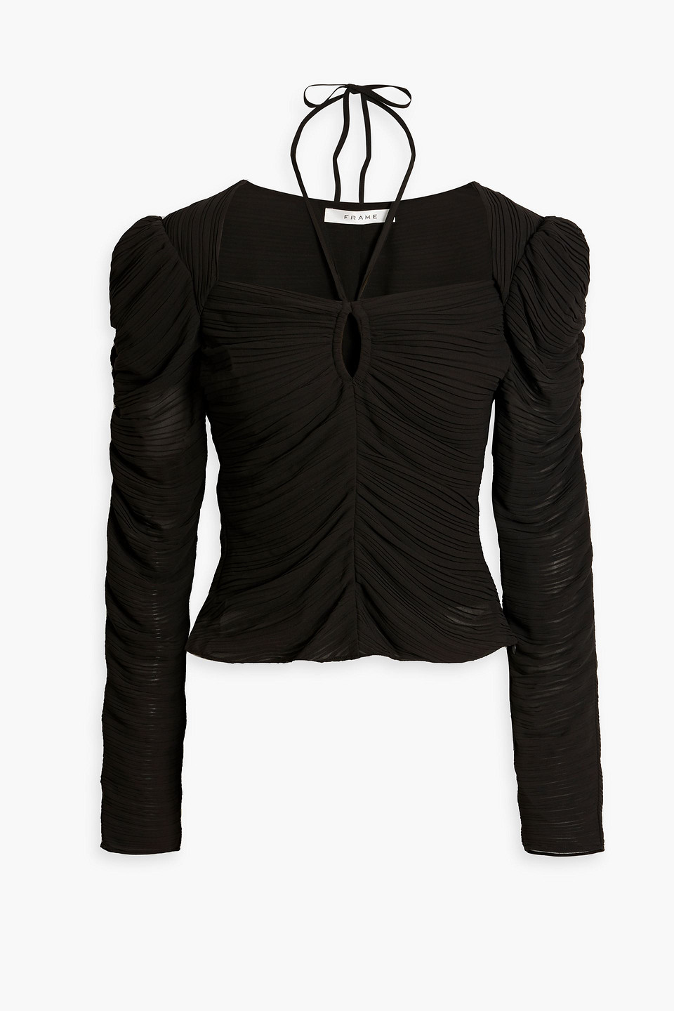 Frame Cutout Plissé-crepe Top In Black