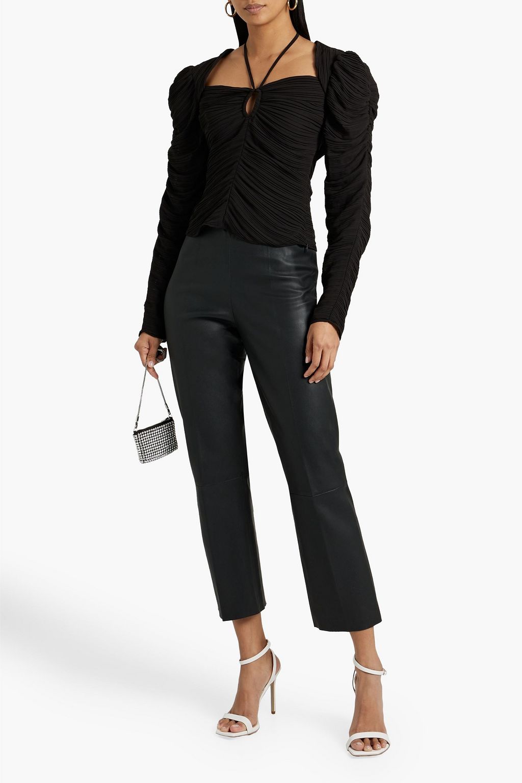 FRAME Cutout plissé-crepe top