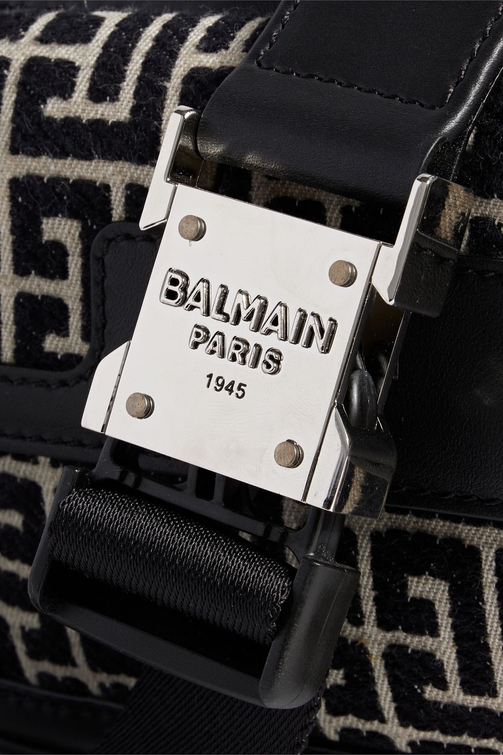 BALMAIN 1945 leathertrimmed jacquard belt bag THE