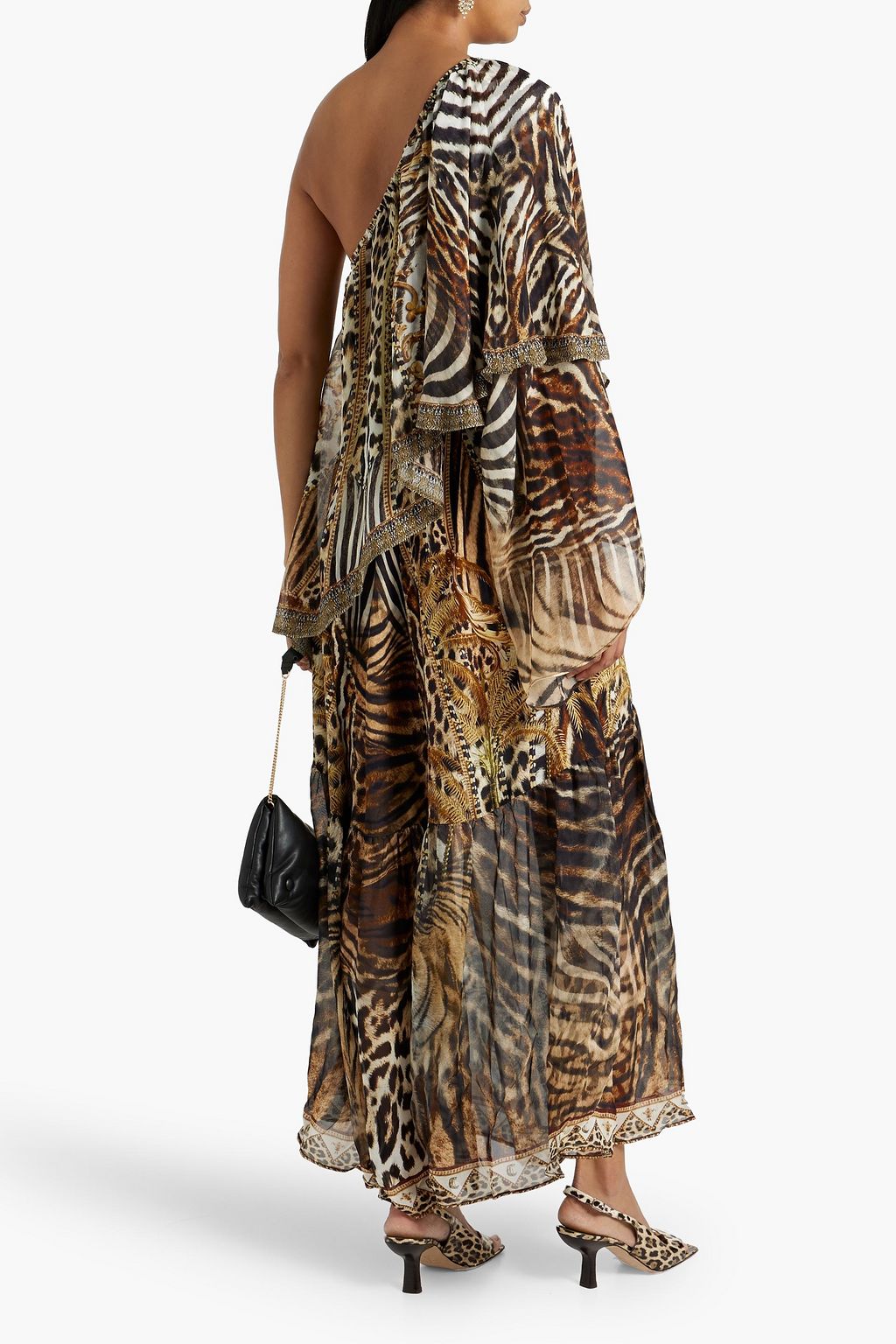 CAMILLA One-shoulder embellished silk crepe de chine printed maxi dress