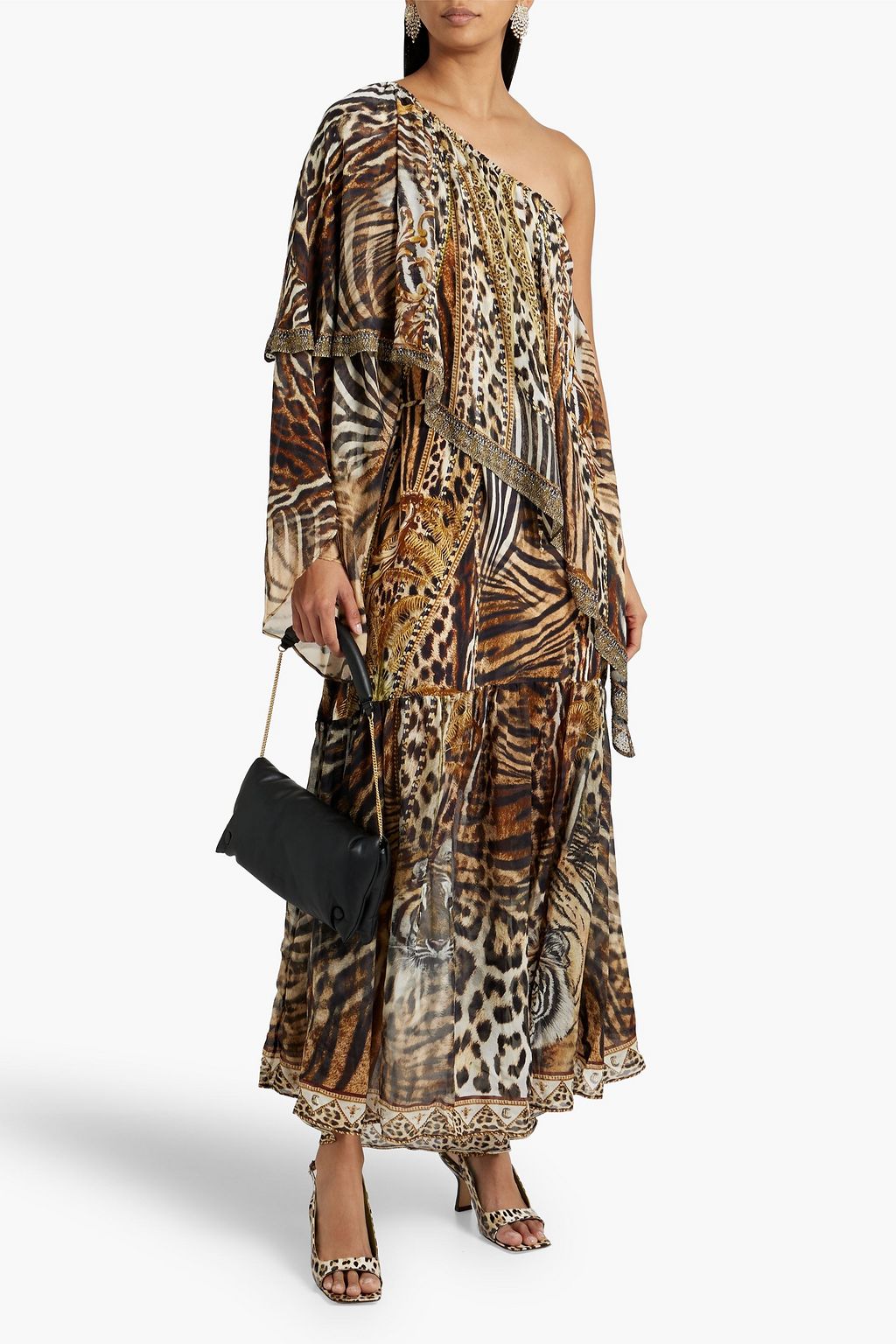 CAMILLA One-shoulder embellished silk crepe de chine printed maxi dress