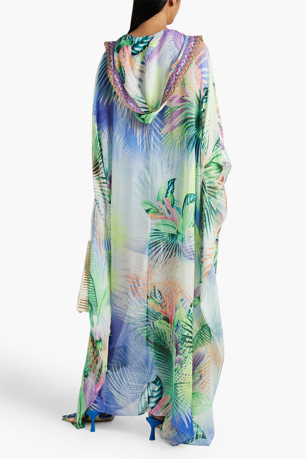 CAMILLA Embellished printed silk-chiffon hooded kimono