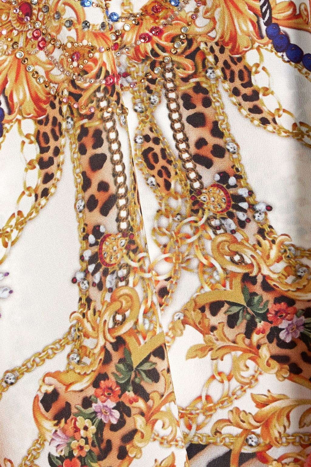 CAMILLA Cold-shoulder embellished printed silk crepe de chine top