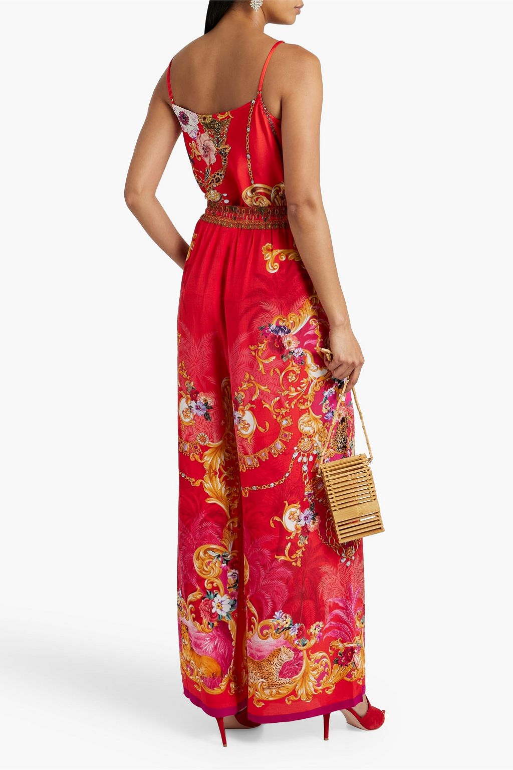 CAMILLA Embellished printed silk crepe de chine wide-leg pants