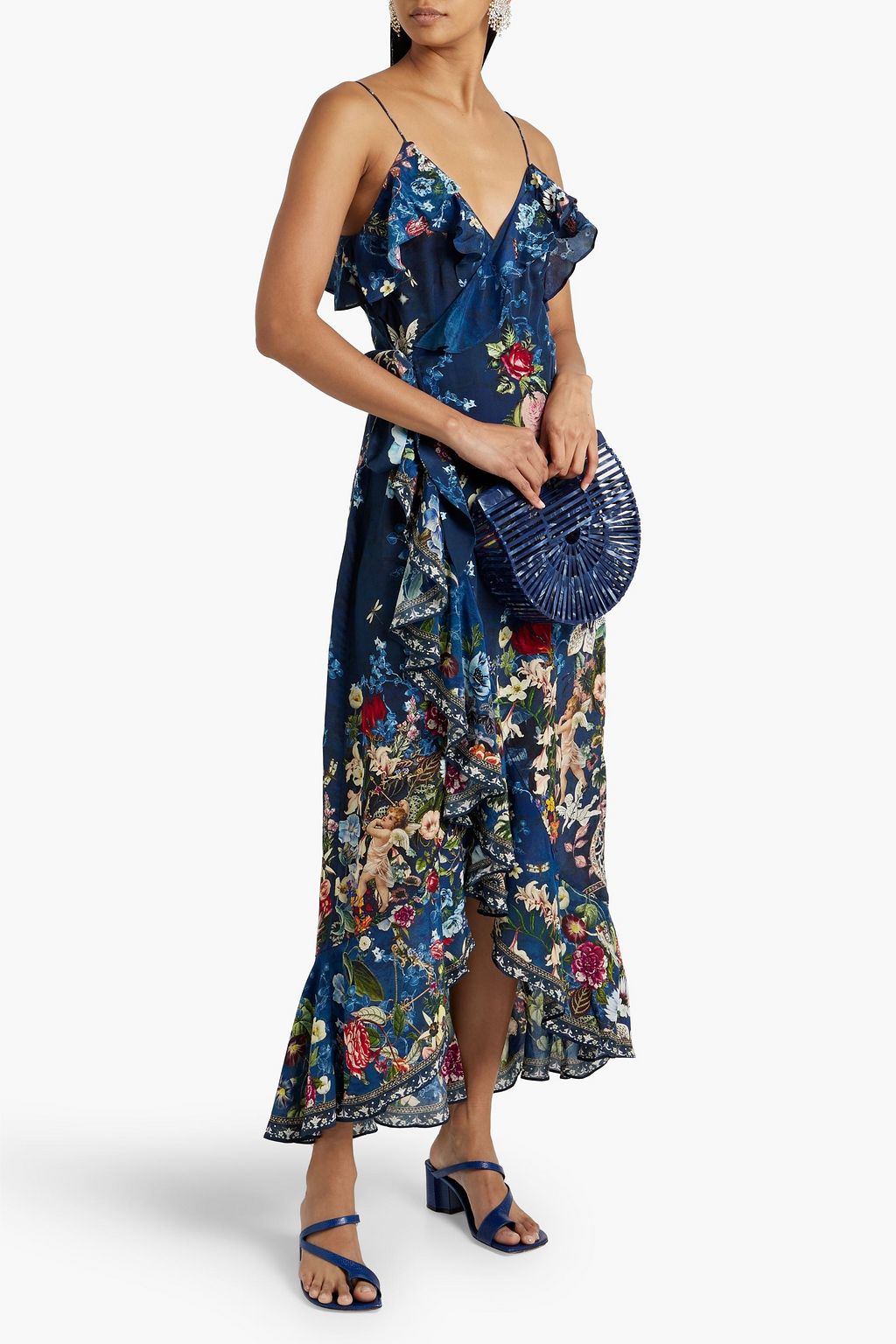 CAMILLA シルク ミディラップドレス ラッフル付き プリント入り