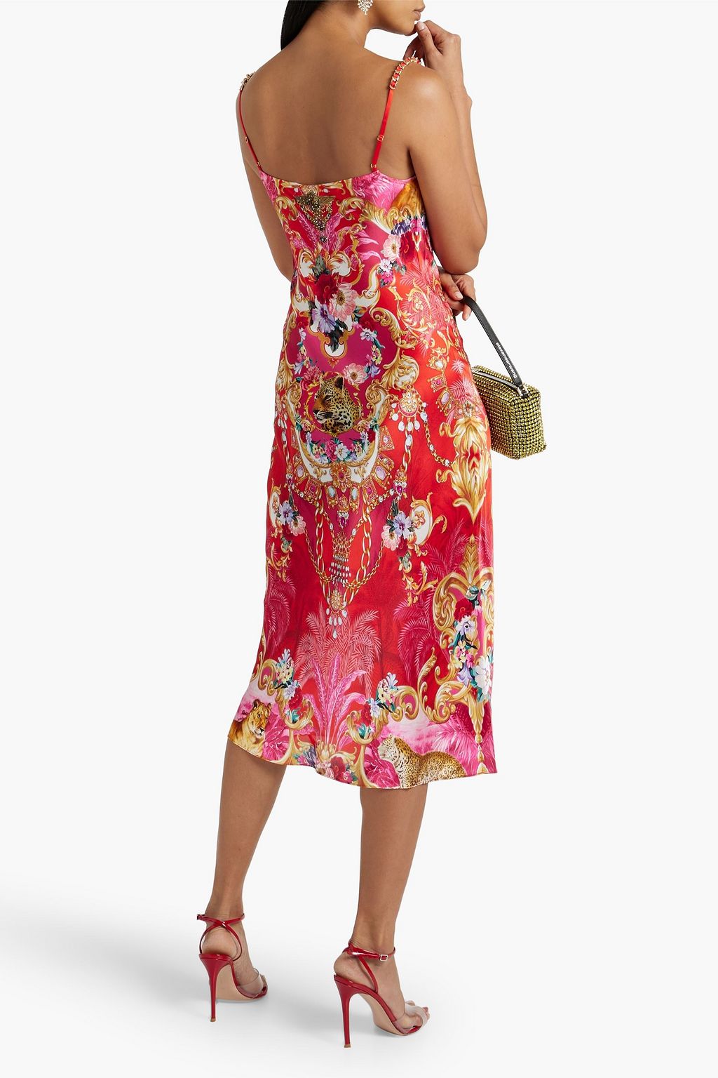 CAMILLA Embellished draped silk-satin midi dress