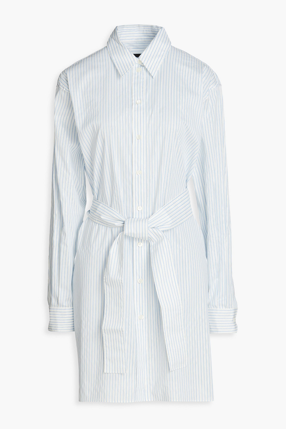 Belted striped cotton-blend poplin shirt