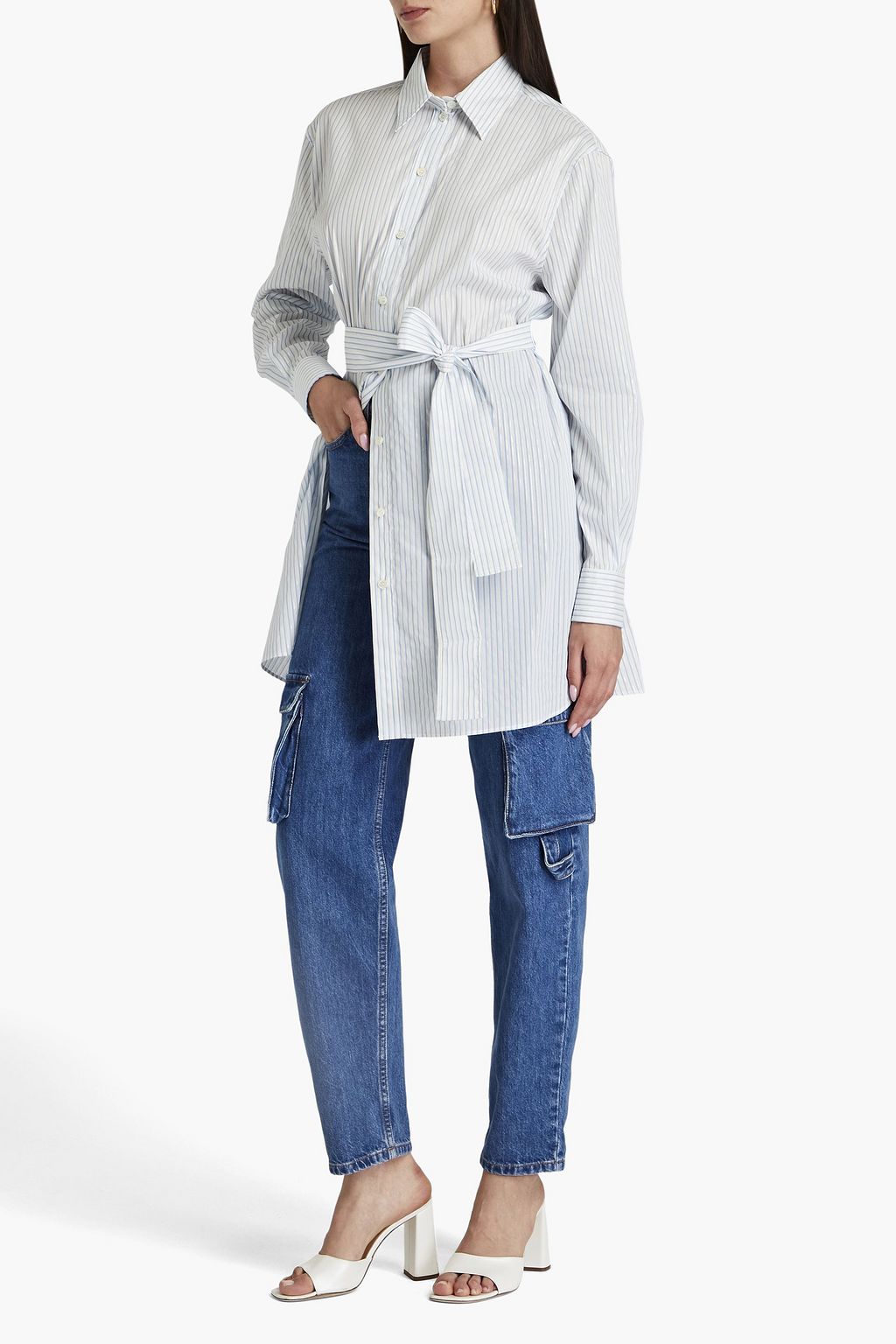 BOUTIQUE MOSCHINO Gestreiftes Hemd aus Popeline aus einer Baumwollmischung mit Gürtel