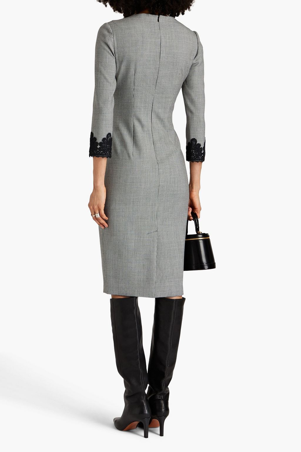 BOUTIQUE MOSCHINO Lace-trimmed houndstooth woven midi dress