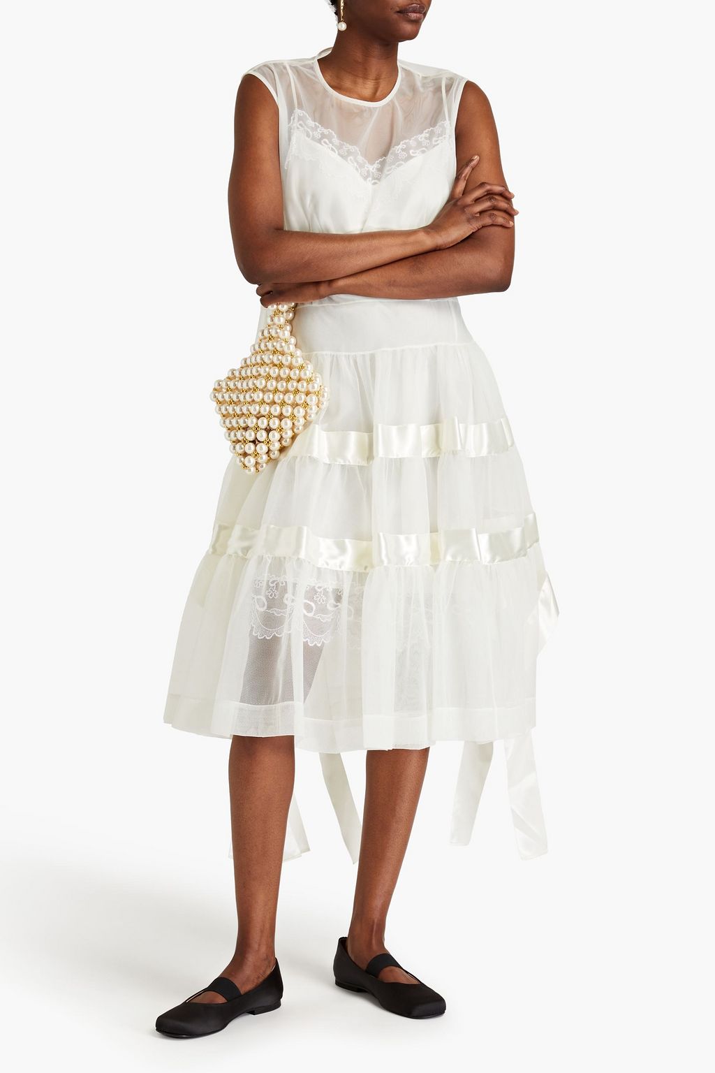 SIMONE ROCHA Satin-trimmed embroidered tulle midi dress | THE OUTNET