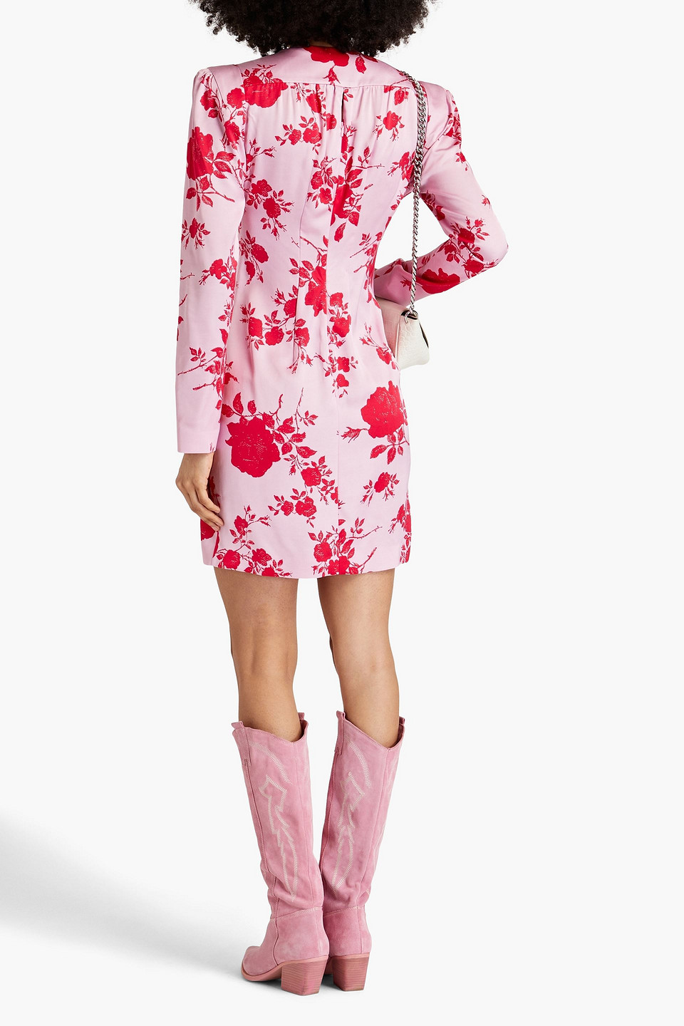 PHILOSOPHY DI LORENZO SERAFINI GATHERED FLORAL-PRINT SATIN MINI DRESS 3074457345636811683